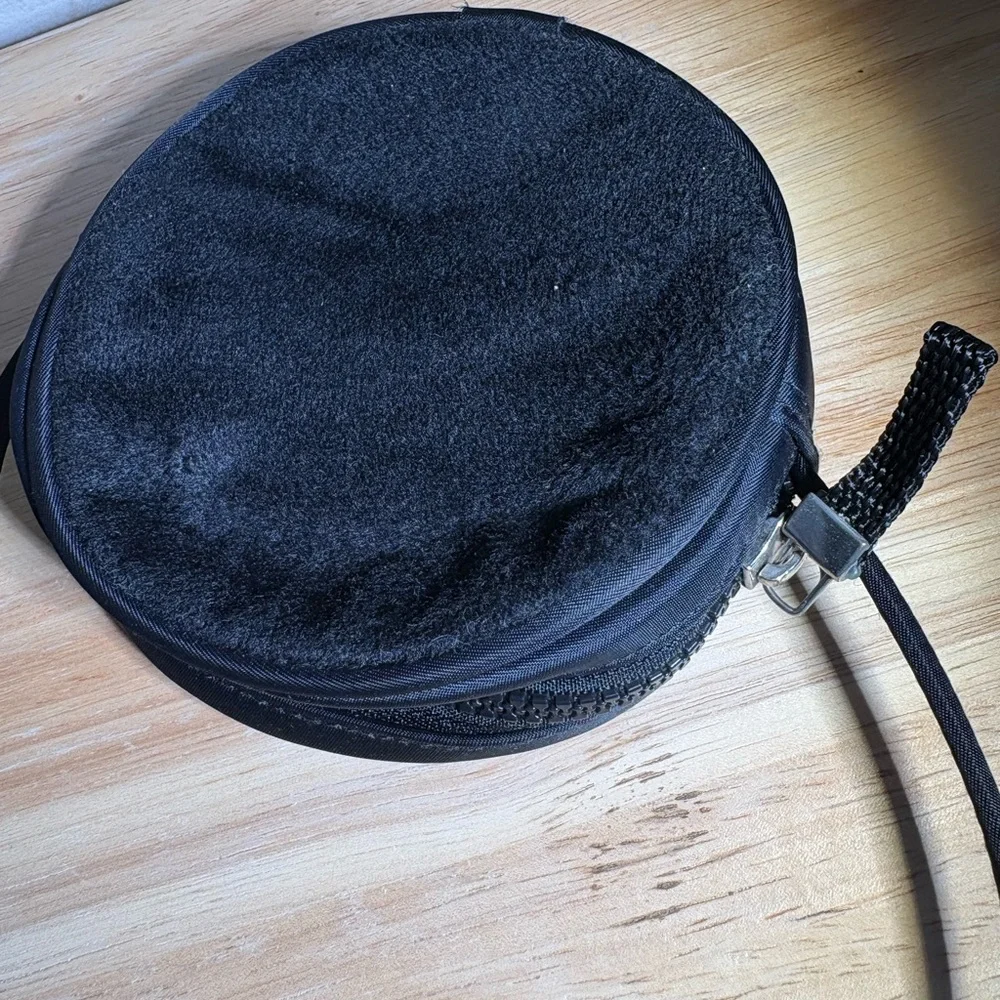 Women’s Round Black Crossbody Bag with zipper closure.
